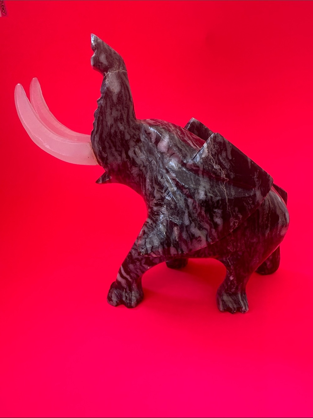 Marbled Black and White Elephant Sculpture - Decorative Home Art